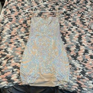 Lucy in the sky Starstruck Strappy Dress in Nude Iridescence